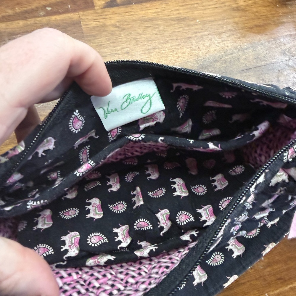 Vera Bradley Black and Pink Elephant Shoulder Bag and Cosmetic Bag - Picture 3 of 6
